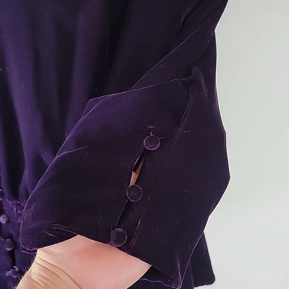 Lauren Ralph Lauren sz14 Velvet Button Font Puff 3/4 Sleeve Top Purple BinH - Picture 3 of 8